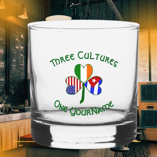 キューバアイリッシュアメリカフラッグスシャムロパーソナライズされたック ウイスキーグラス