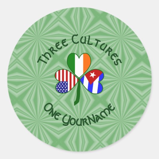 キューバアイリッシュUSAフラッグスシャムロックパーソナライズされた ラウンドシール (正面)