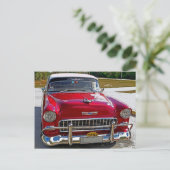 キューバクラシックさくらんぼ赤とクロムの車 ポストカード (スタンド正面)