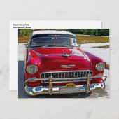 キューバクラシックさくらんぼ赤とクロムの車 ポストカード (正面/裏面)