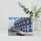 キューバクラシックの自動車カラフル建築 ポストカード (スタンド正面)