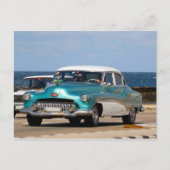 キューバクラシックターコイズとホワイトセダンの車 ポストカード (正面)