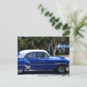 キューバクラシックマリンブルータクシーの車 ポストカード (スタンド正面)