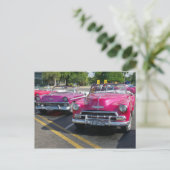 キューバクラシック車ピンク車コンバーチブルハガキ ポストカード (スタンド正面)