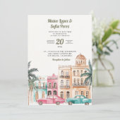 キューバハバナウォーターカラー結婚式招待状 招待状 (スタンド正面)