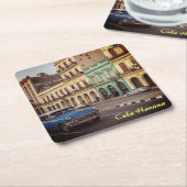 キューバハバナヴィンテージクラシック車の街並 スクエアペーパーコースター (アングル)