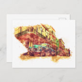 キューバハバナ水彩画のスケッチヴィンテージスタイル ポストカード (正面/裏面)