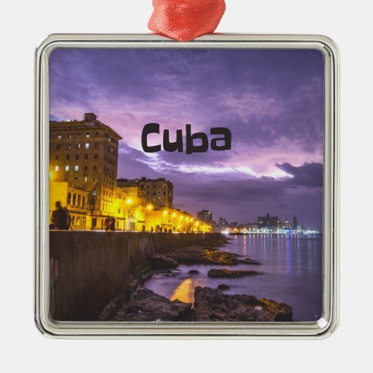キューバハバナ海岸線夜景 メタルオーナメント (正面)
