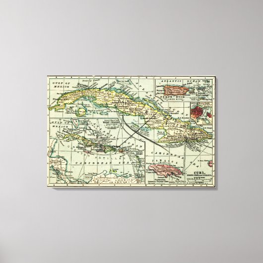 キューバパノラママップキューバ キャンバスプリント (正面)