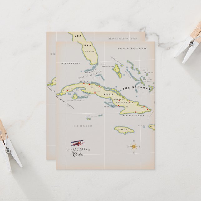 キューバ図解入りの、写真付きのの地図 (正面/裏面インサイチュ)