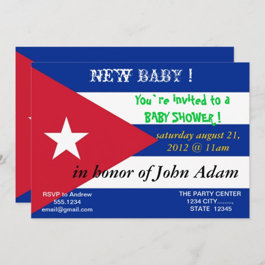 キューバ国旗を掲げた赤ちゃんシャワー招待状 招待状 (正面/裏面)