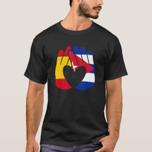 キューバ国旗スペイン国旗の友情の兄弟愛の手 Tシャツ