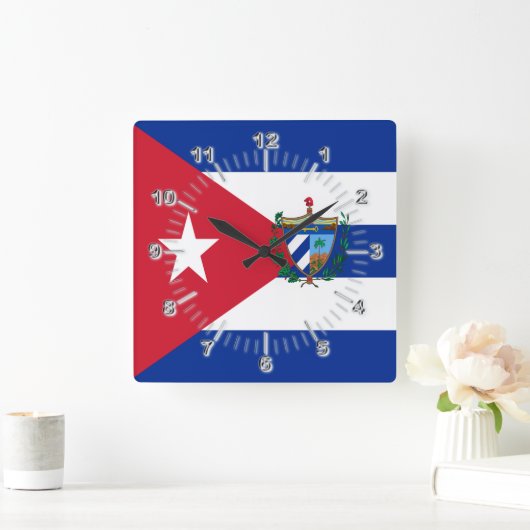 キューバ国旗 スクエア壁時計 (ホーム)