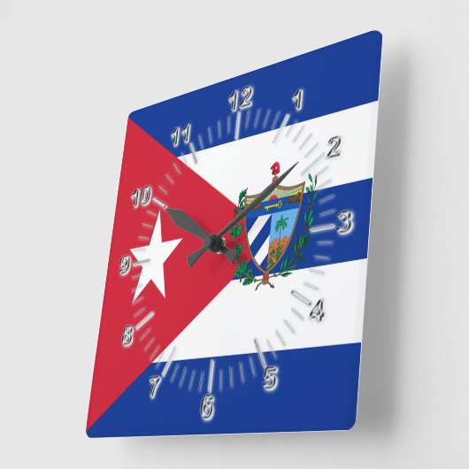 キューバ国旗 スクエア壁時計 (傾斜)