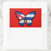 キューバ産バタフライ国旗(赤) 長方形シール (バッグ)
