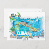 キューバ領図解入りの、写真付きのアンティル諸島の地図 ポストカード (正面/裏面)
