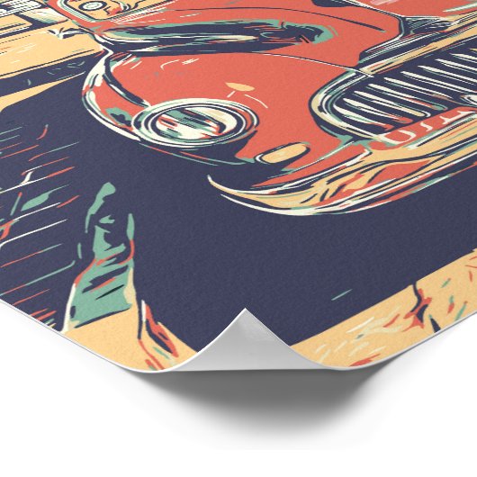 キューバ、カリブの典型的なヴィンテージ車はがき ポスター (角)