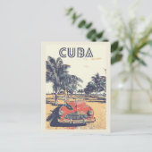 キューバ、カリブの典型的なヴィンテージ車はがき ポストカード (スタンド正面)