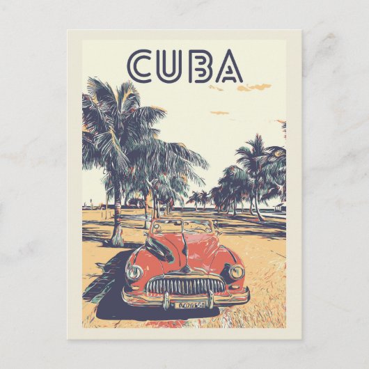 キューバ、カリブの典型的なヴィンテージ車はがき ポストカード (正面)