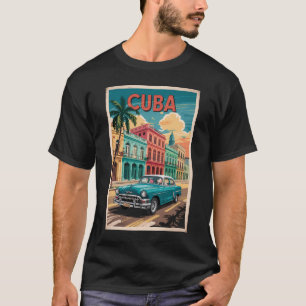 キューバ クラシックカー イラスト 旅行アート ヴィンテージ Tシャツ