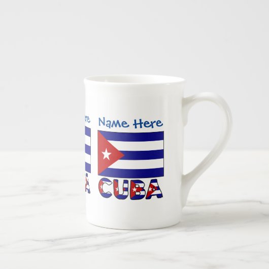 キューバ・ダークブルー・キューバ国旗の青パーソナライゼーション ボーンチャイナマグカップ (右)