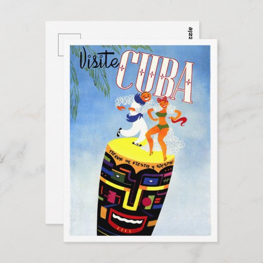 キューバ、ドラム上の踊りカップル、ヴィンテージ旅行 ポストカード (正面/裏面)