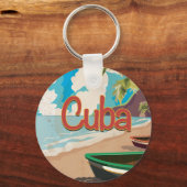 キューバ・ヴィンテージ旅行ポスター キーホルダー (正面)