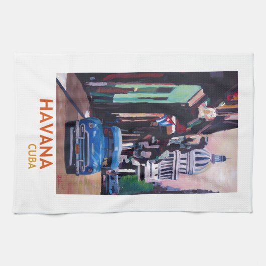 キューバ-古顔とのEl Capitoloのハバナ キッチンタオル (横)