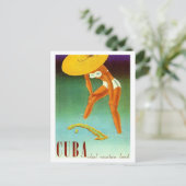 キューバ、島、ビキニの女の子、大きな黄色い帽子をかぶったヴィンテージ ポストカード (スタンド正面)