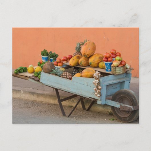 キューバ，果物と野菜の荷車 ポストカード (正面)