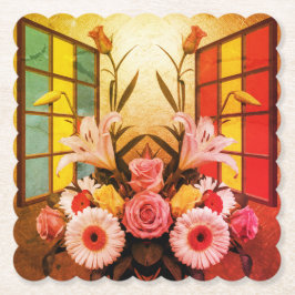 キュービストアートフラワーズスカロップスクエアコースターセット ペーパーコースター