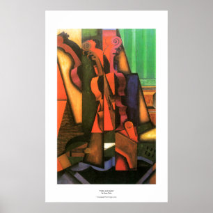 キュービストアートヴァイオリン絵画とギターのby Juan Gris ポスター