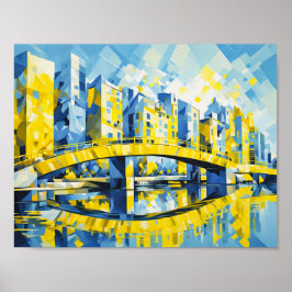 キュービストイエローブリッジオーバーリバー ポスター