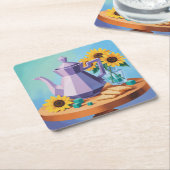 キュービストティーポットブルーコースターセット スクエアペーパーコースター (アングル)