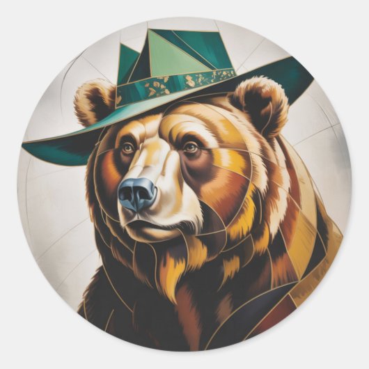 キュービストベア抽象芸術幾何ポートレート ラウンドシール (正面)