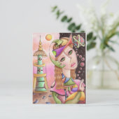 キュービスト抽象芸術アートポストカード~ "遠い家" ポストカード (スタンド正面)