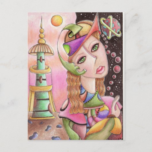 キュービスト抽象芸術アートポストカード～ "遠い家" ポストカード (正面)