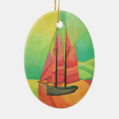 キュービスト抽象芸術セーリングボート幾何学芸術 セラミックオーナメント (裏面)