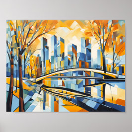 キュービスト秋橋の街並み ポスター