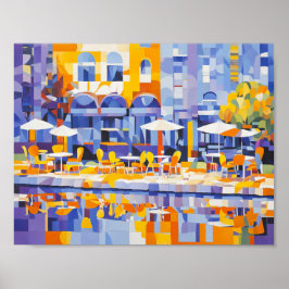 キュービスト通りカフェとアーチ ポスター