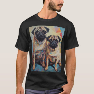 キュービスト・パグ・アート パグ・トリート・パーティー 幾何学模様 Tシャツ