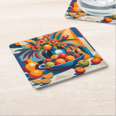 キュービズムのフルーツボウルの花コースターセット スクエアペーパーコースター (アングル)