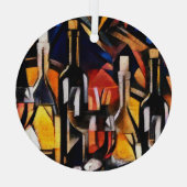 キュービズムのワインテーマ:ボトル&ブドウ ガラスオーナメント (裏面)