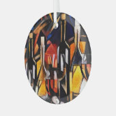 キュービズムのワインテーマ:ボトル&ブドウ ガラスオーナメント (正面左)