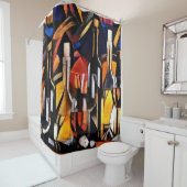 キュービズムのワインテーマ:ボトル&ブドウ シャワーカーテン (インサイチュ)