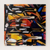 キュービズムのワインテーマ:ボトル&ブドウ ジグソーパズル (横)