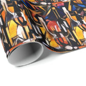 キュービズムのワインテーマ:ボトル&ブドウ ラッピングペーパー (ロールコーナー)