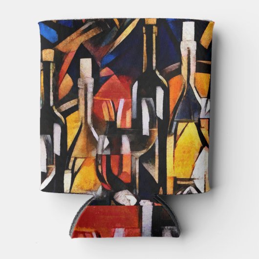 キュービズムのワインテーマ:ボトル&ブドウ 缶クーラー (正面)