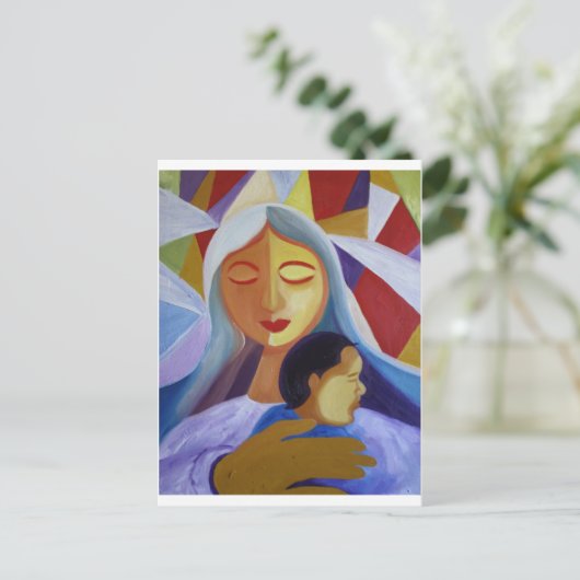 キュービズムの世界の母と子 ポストカード (スタンド正面)