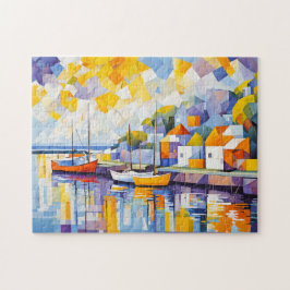 キュービズムの港の風景とボート ジグソーパズル